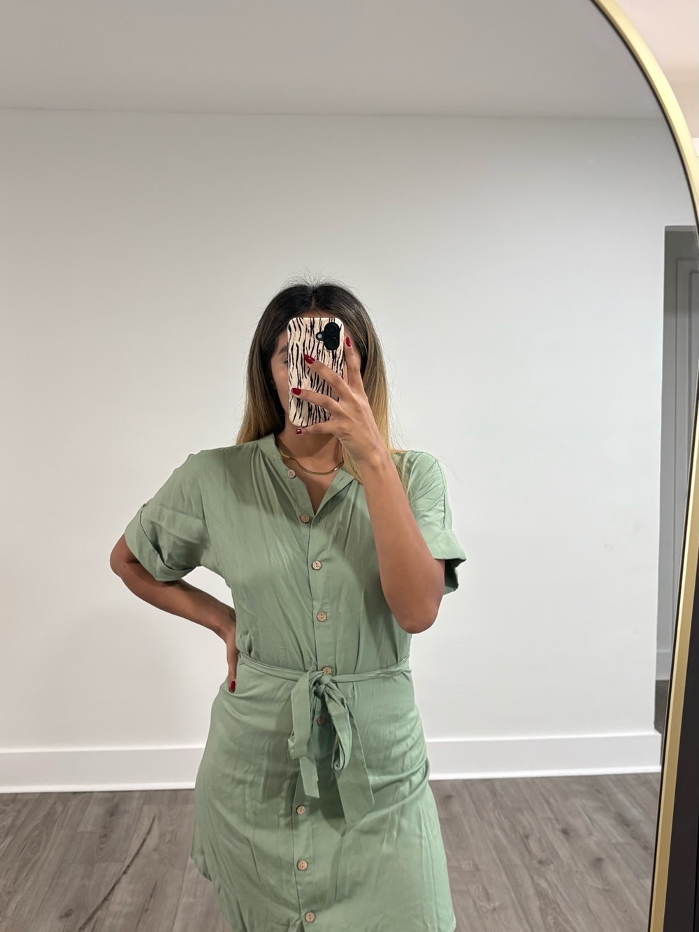 Tie-Waist Button Dress - Sage